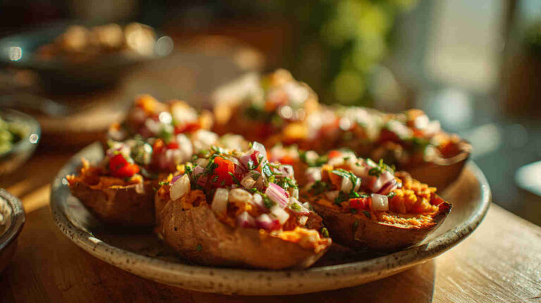Crockpot Vegan Chili-Stuffed Sweet Potatoes