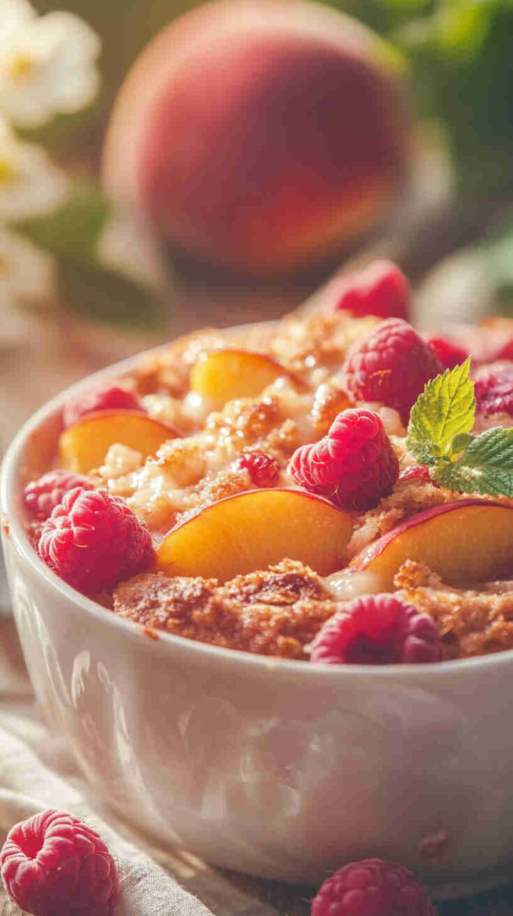 Slow Cooker Peach Raspberry Cobbler recipe