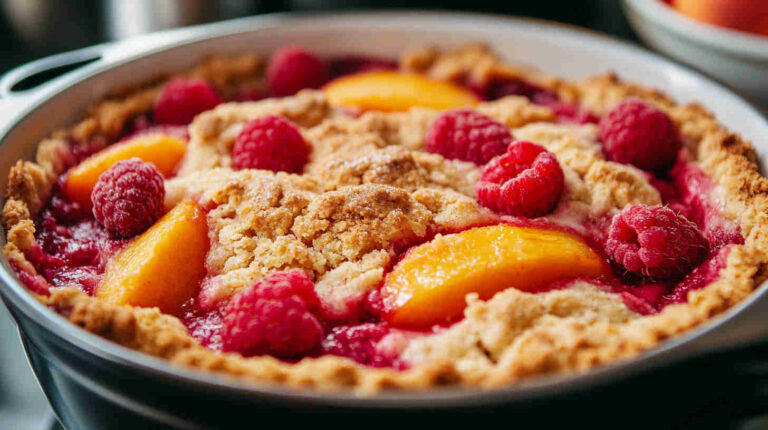 Slow Cooker Peach Raspberry Cobbler recipe