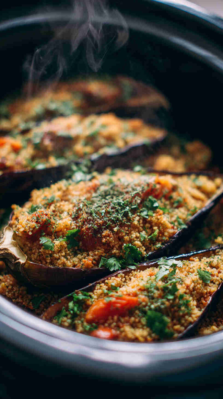Crockpot Couscous-Stuffed Eggplant
