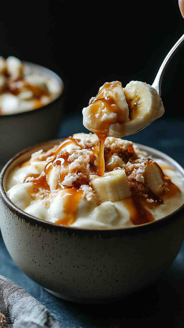 Slow Cooker Coconut Caramel Banana Pudding
